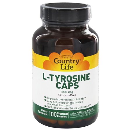 Country Life, L-Tyrosine With B-6 100 Vegetarian Capsules, 500 Mg