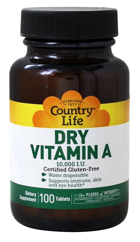 Country Life, Dry Vitamin A,10000 Units, 100 Tablets