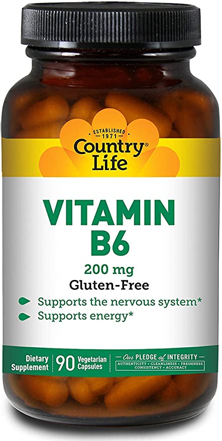 Country Life, Vitamin B-6, 200 Mg, 90 Vegetarian Capsules